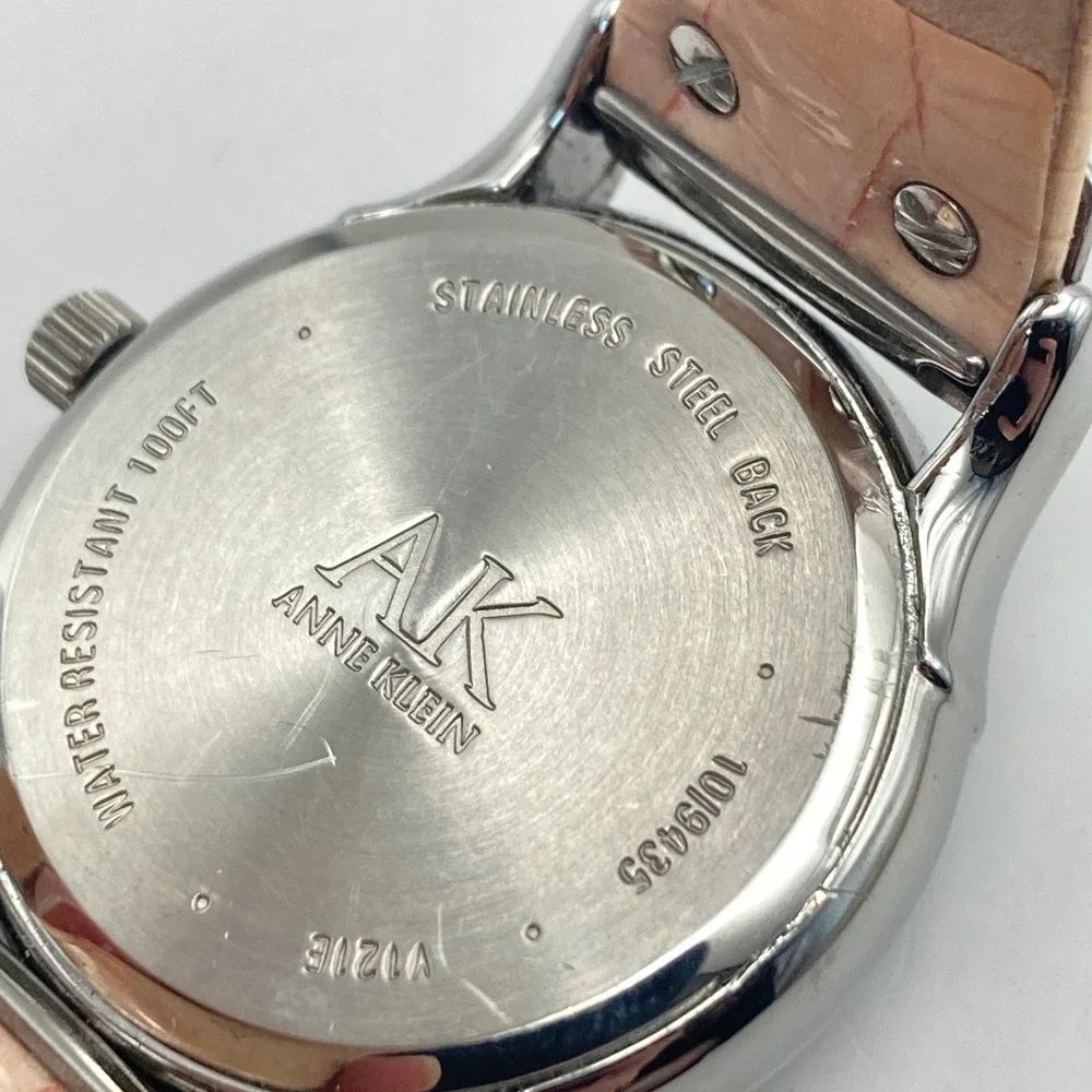Anne Klein Women's Watch 31mm Silver Tone Peach Leather WR 30M New Battery 8